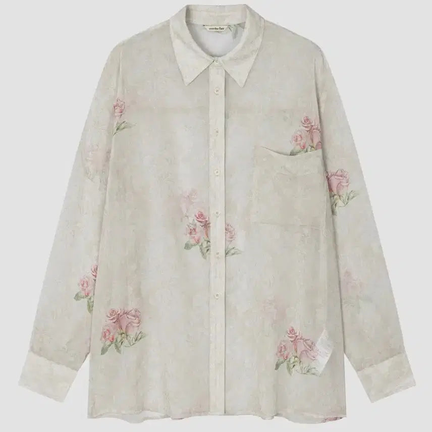 [BUNJANG] OVER DUE FLARE EXCLUSIVE VINTAGE ROSE CHIFFON SHIRT / 오버듀플레어 EXCLUSIVE] VINTAGE ROSE CHIFFON S