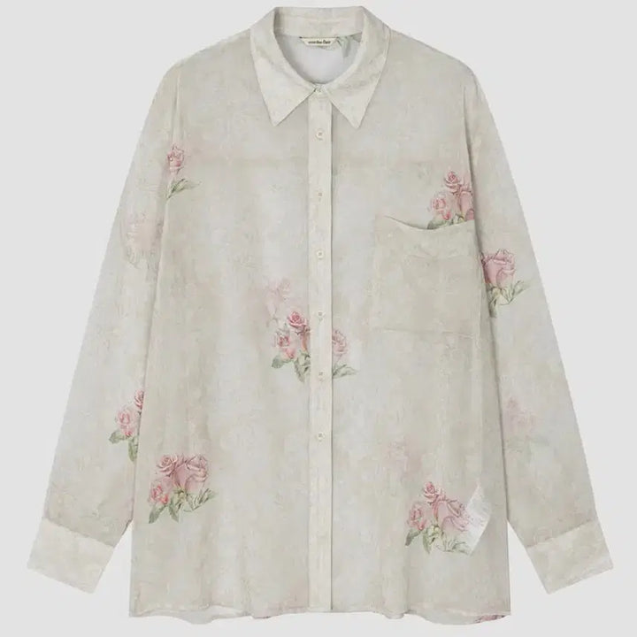 [BUNJANG] OVER DUE FLARE EXCLUSIVE VINTAGE ROSE CHIFFON SHIRT / 오버듀플레어 EXCLUSIVE] VINTAGE ROSE CHIFFON S