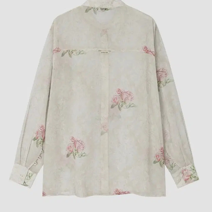 [BUNJANG] OVER DUE FLARE EXCLUSIVE VINTAGE ROSE CHIFFON SHIRT / 오버듀플레어 EXCLUSIVE] VINTAGE ROSE CHIFFON S
