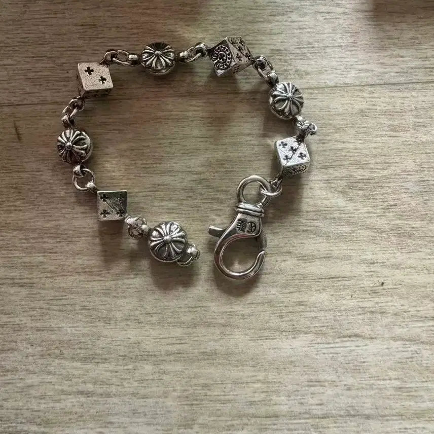 [BUNJANG] 925 Silver Dice Cross Bracelet / 925 실버 주사위  팔찌
