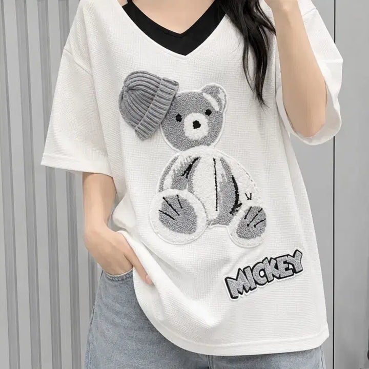[BUNJANG] Waffle Mickey Bear Short Sleeve T-Shirt / 새상품 와플 미키곰돌 반팔 티셔츠