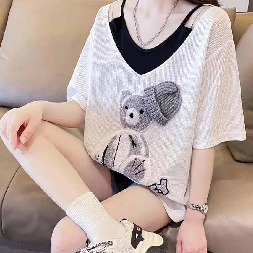 [BUNJANG] Waffle Mickey Bear Short Sleeve T-Shirt / 새상품 와플 미키곰돌 반팔 티셔츠
