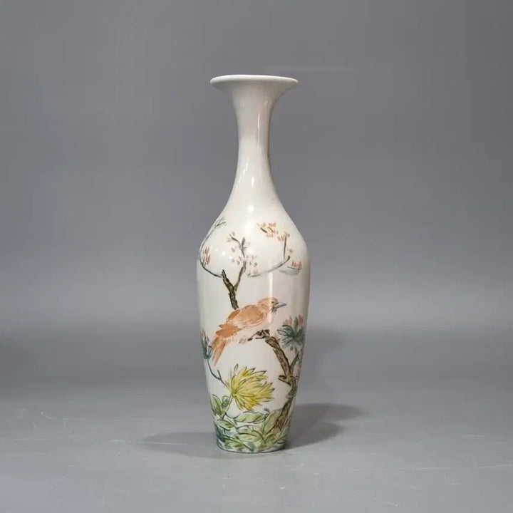 [BUNJANG] Tongzhi Period Famille Rose Bird and Flower Motif Vase / 동치년제 분채 화조문 장경병. 고26