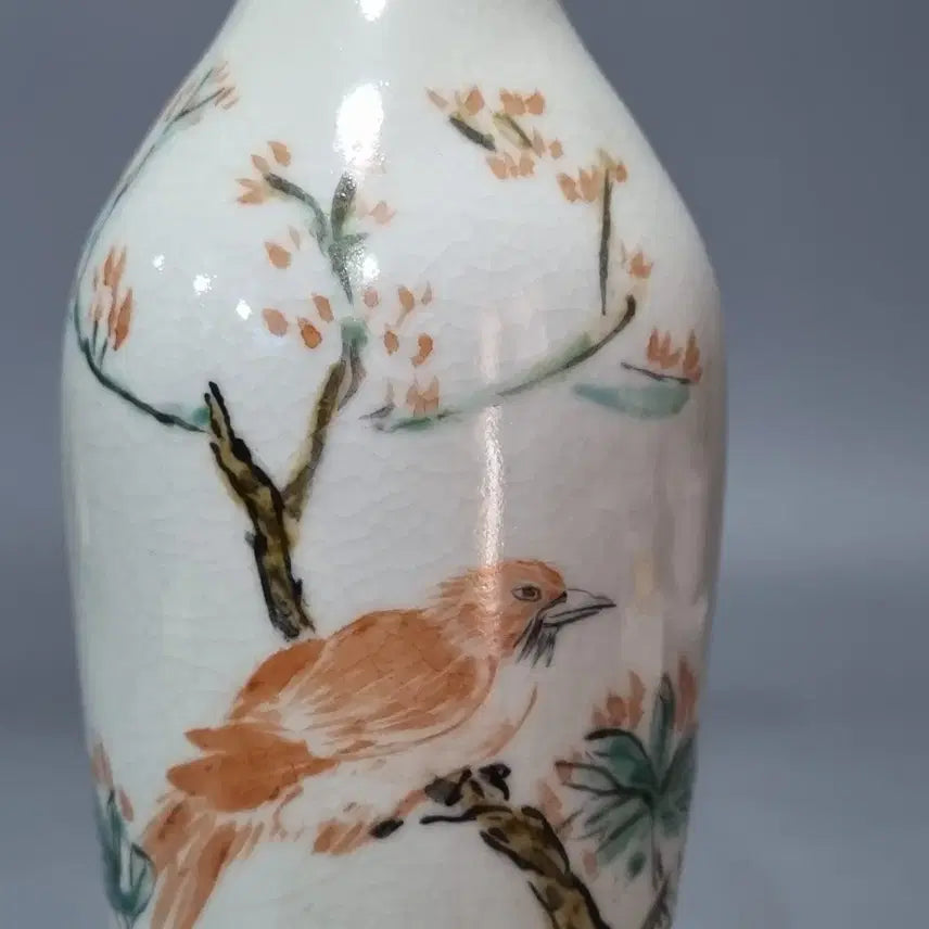 [BUNJANG] Tongzhi Period Famille Rose Bird and Flower Motif Vase / 동치년제 분채 화조문 장경병. 고26