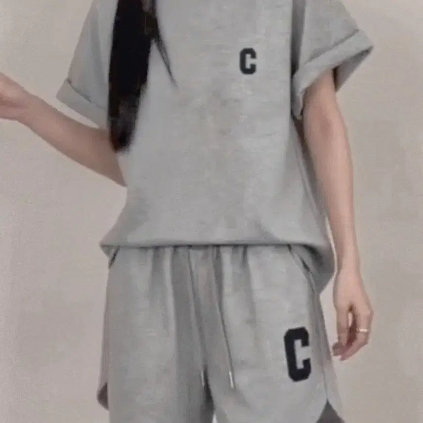 [BUNJANG] Gray C Logo Short Sleeve Set / 새상품 그레이 C 로고 반팔 세트