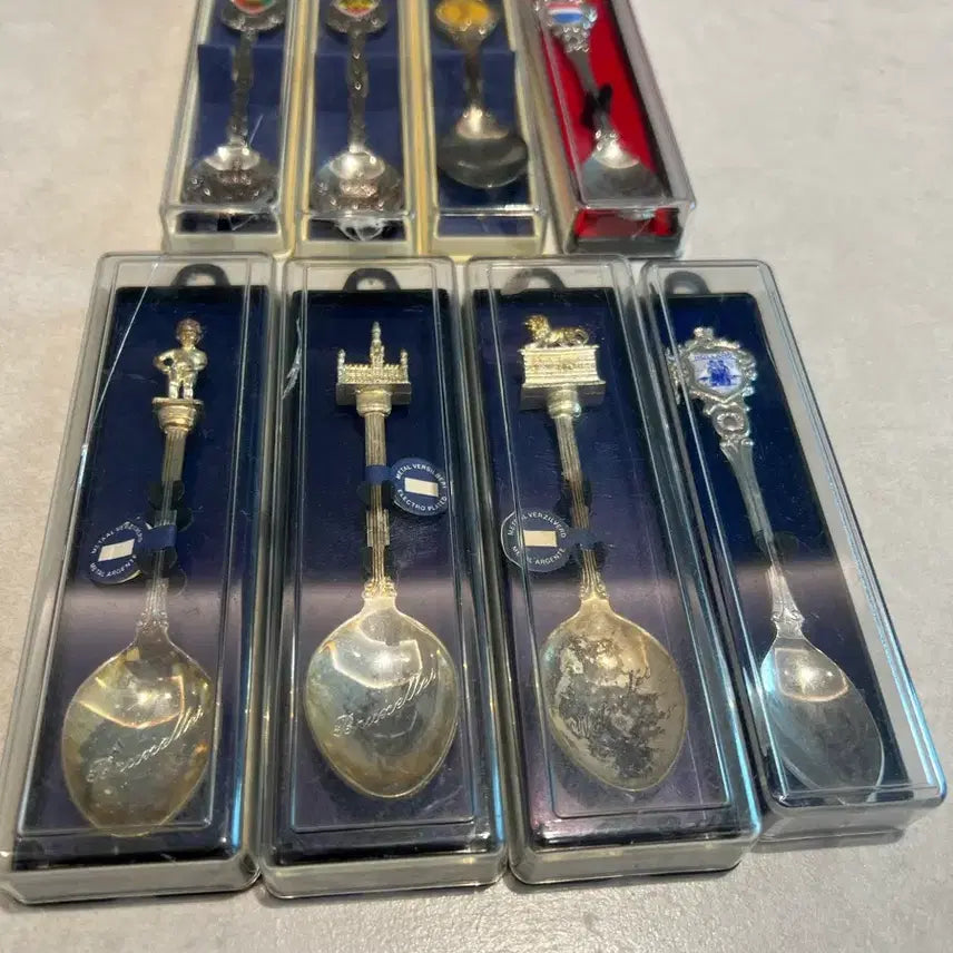 [BUNJANG] European Vintage Souvenir Spoon Set (8 pieces) with Case / 유럽 빈티지 앤틱 스푼 8점 케이스포함