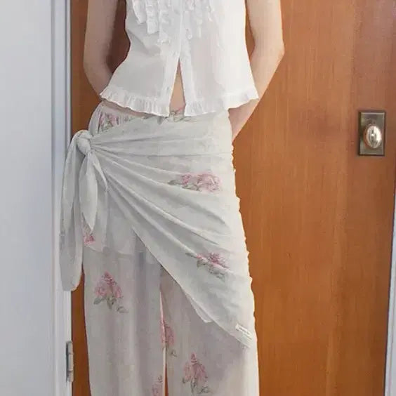 [BUNJANG] Overdue Flare [EXCLUSIVE] Vintage Rose Wrap Scarf Pants / 오버듀플레어  [EXCLUSIVE] VINTAGE ROSE WRAP SC