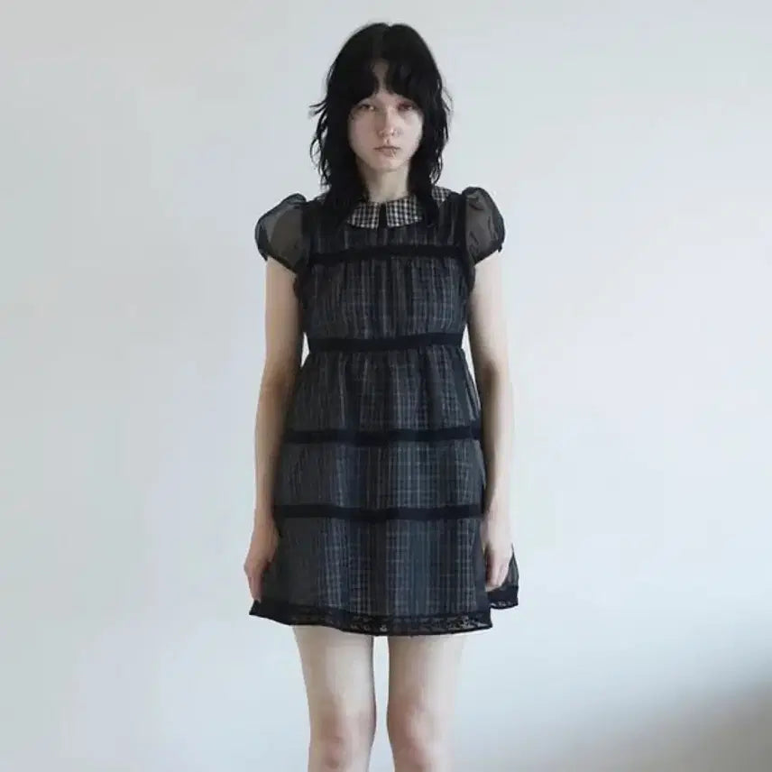 [BUNJANG] Dare Check Puff Mini Dress / 데어드 체크 퍼프 미니 원피스 고스로리 공겜여주 모리걸 갸루