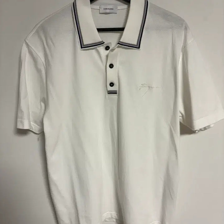[BUNJANG] Ferragamo Signature Embroidery Polo Shirt XL White / 페라가모 시그니처 자수 pk