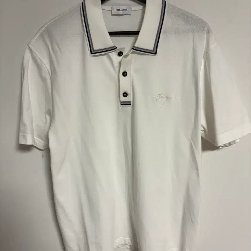 [BUNJANG] Ferragamo Signature Embroidery Polo Shirt XL White / 페라가모 시그니처 자수 pk