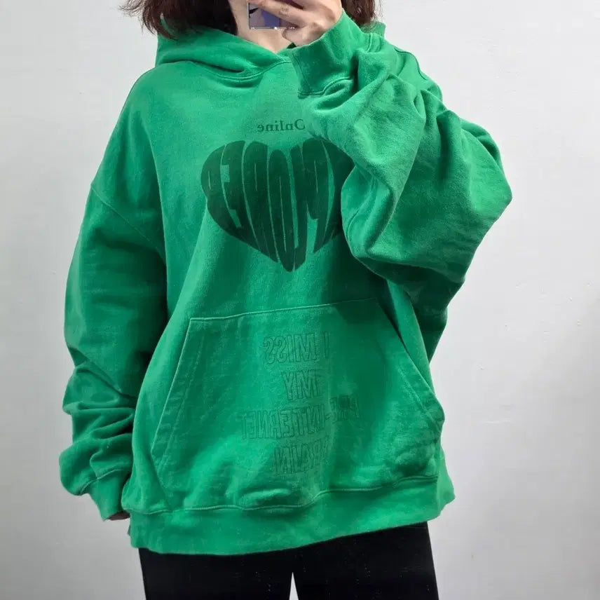 [BUNJANG] Vivastudio Lettering Hoodie Sweatshirt Green / [프립]L/비바스튜디오 레터링 후드맨투맨 그린