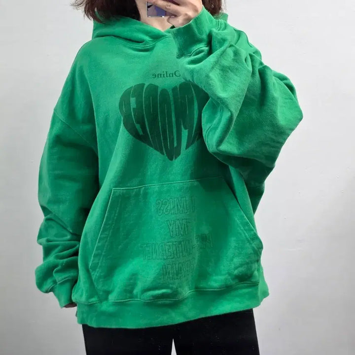 [BUNJANG] Vivastudio Lettering Hoodie Sweatshirt Green / [프립]L/비바스튜디오 레터링 후드맨투맨 그린