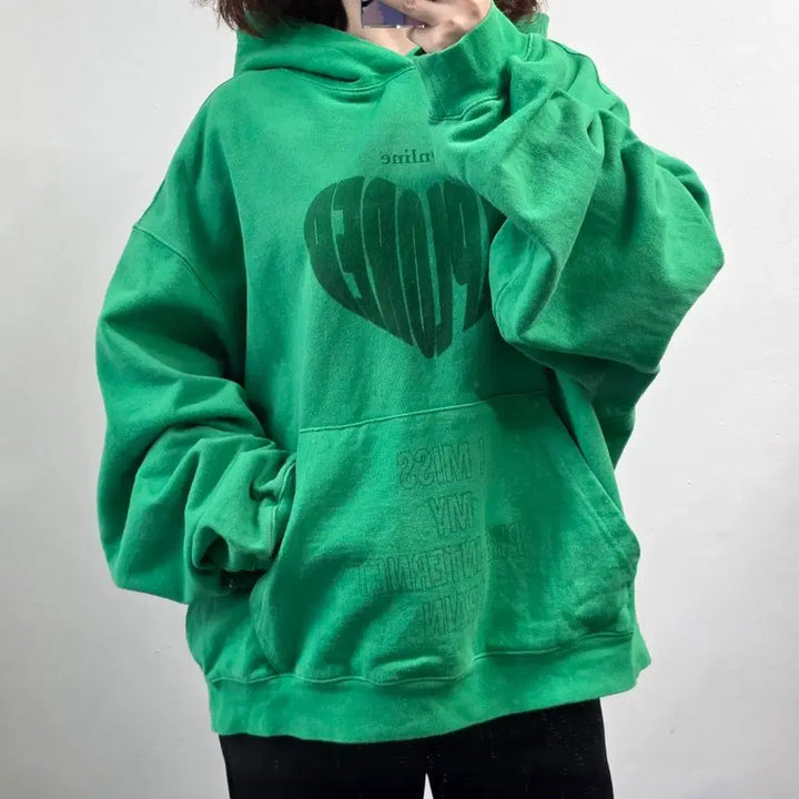 [BUNJANG] Vivastudio Lettering Hoodie Sweatshirt Green / [프립]L/비바스튜디오 레터링 후드맨투맨 그린