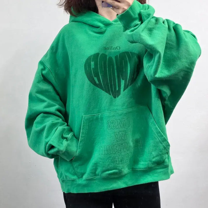 [BUNJANG] Vivastudio Lettering Hoodie Sweatshirt Green / [프립]L/비바스튜디오 레터링 후드맨투맨 그린