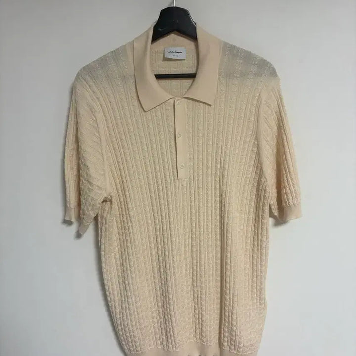 [BUNJANG] Ferragamo Cable Knit Polo Shirt Cream XL / 페라가모 케이블 니트 pk