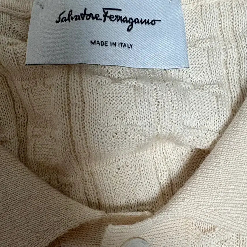 [BUNJANG] Ferragamo Cable Knit Polo Shirt Cream XL / 페라가모 케이블 니트 pk