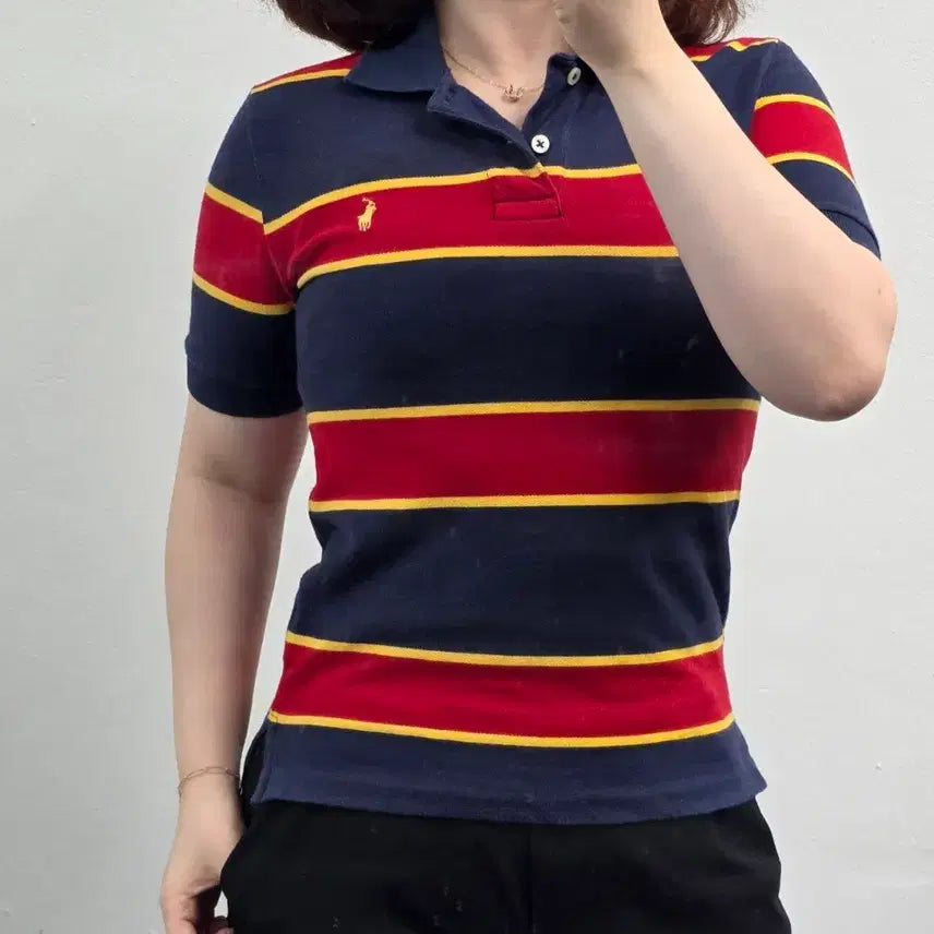 [BUNJANG] Polo Ralph Lauren Striped Short Sleeve Polo Shirt Navy Red S / [프립]S/폴로 랄프로렌 스트라이프 반팔 카라티 네이비 레드