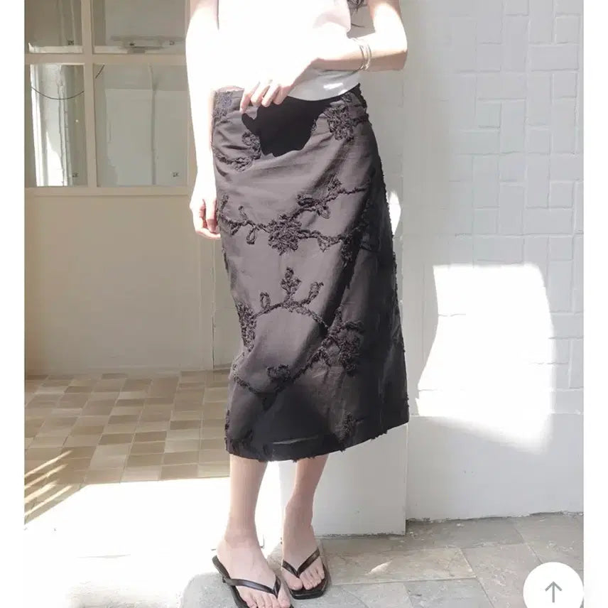 [BUNJANG] Morent Petra Flower Appliqué Low-Rise Midi Skirt / 모렌트 [mlt] 페트라 플라워 아플리케 로우라이즈 미디 스커트
