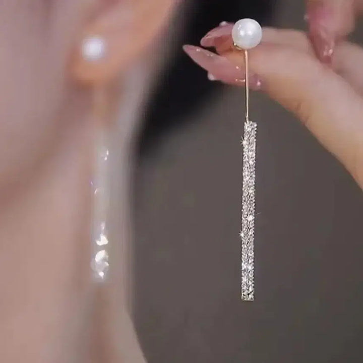 [BUNJANG] Pearl Cubic Drop Earrings / 진주 큐빅 드롭 귀걸이