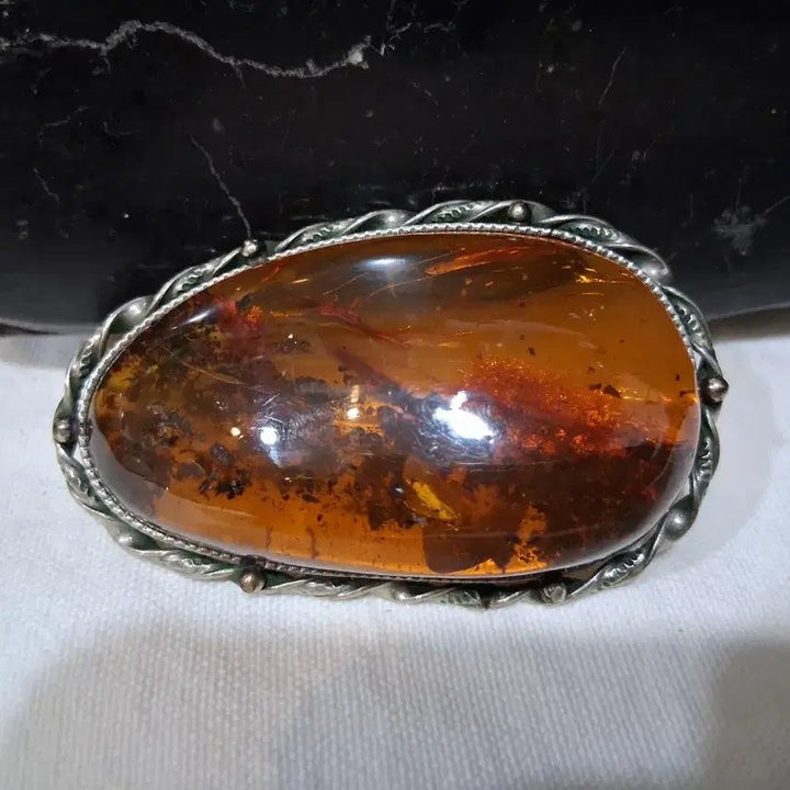 [BUNJANG] Original Amber Sodalite Brooch / 오리지널 호박  은 세공브로치