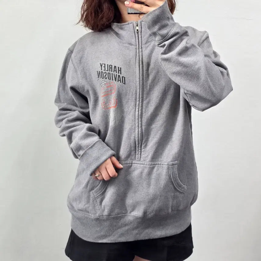 [BUNJANG] Harley-Davidson Grey Half-Zip Sweatshirt XL / [프립]XL/할리데이비슨 그레이  반집업 맨투맨