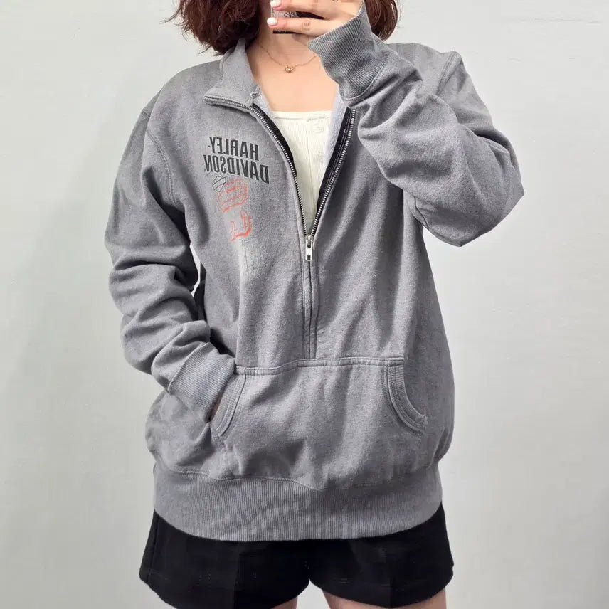 [BUNJANG] Harley-Davidson Grey Half-Zip Sweatshirt XL / [프립]XL/할리데이비슨 그레이  반집업 맨투맨