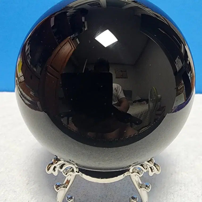 [BUNJANG] Natural Obsidian Sphere (8cm) with Stand / 천연 흑요석 대형 구체(8cm)+받침대