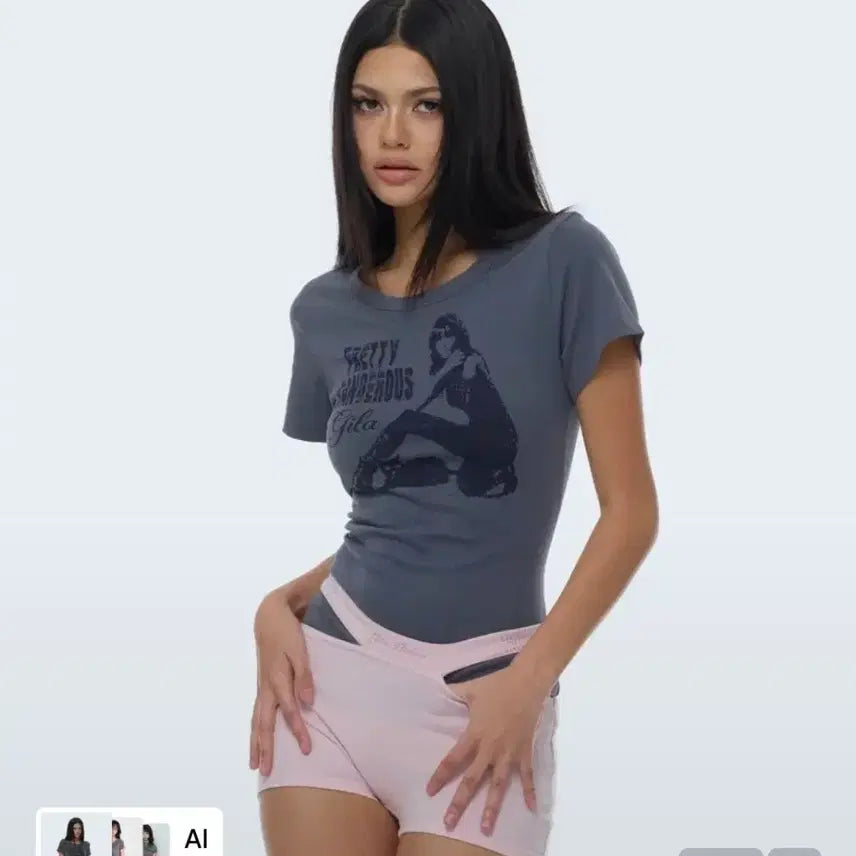 [BUNJANG] GILLAACHIVE DANGER GIRL Crop T-Shirts Navy Charcoal / 길라아카이브 DANGER GIRL CROP T-SHIRTS 네이비 차콜