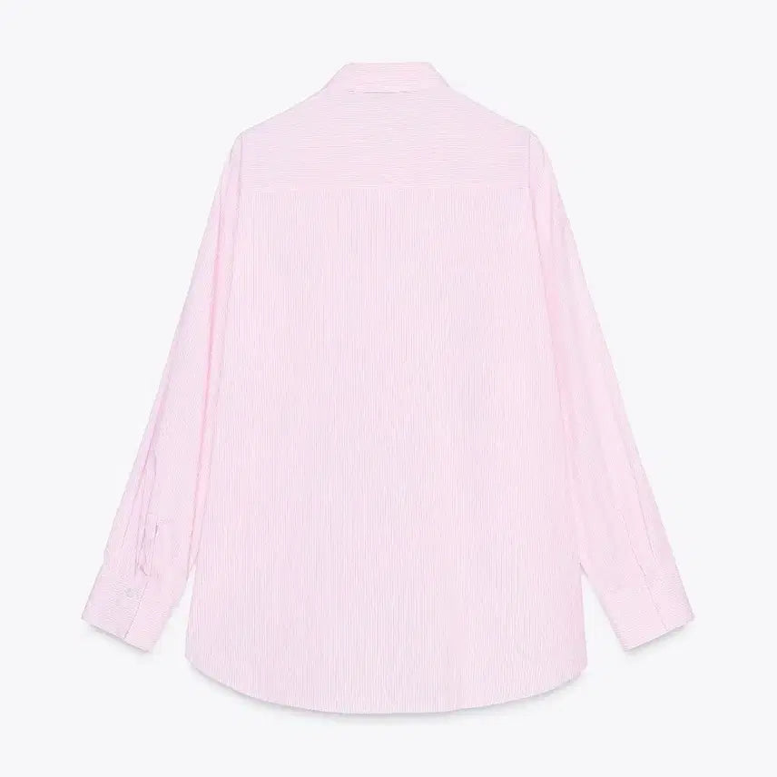 [BUNJANG] Zara Pink Oversized Striped Shirt / 자라 핑크 오버핏 스트라이프 줄무늬 셔츠 분홍 여리 기본템