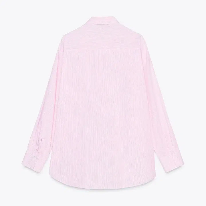 [BUNJANG] Zara Pink Oversized Striped Shirt / 자라 핑크 오버핏 스트라이프 줄무늬 셔츠 분홍 여리 기본템