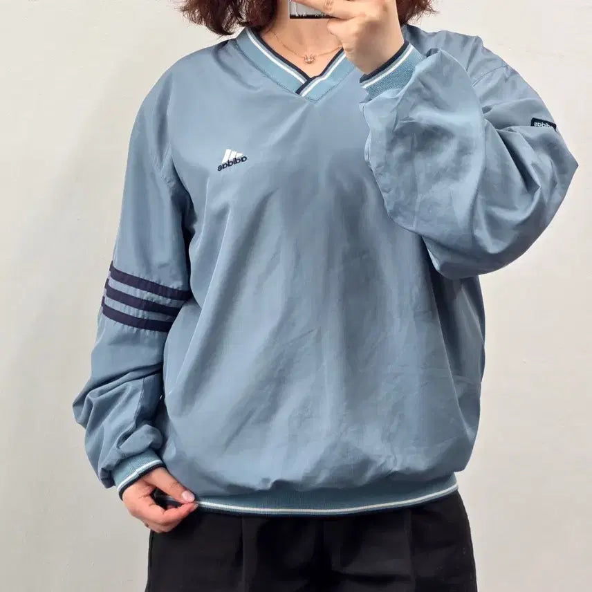 [BUNJANG] Adidas 3-Stripes V-Neck Windbreaker Mint / [프립]M/아디다스 삼섬 브이넥 바람막이 민트