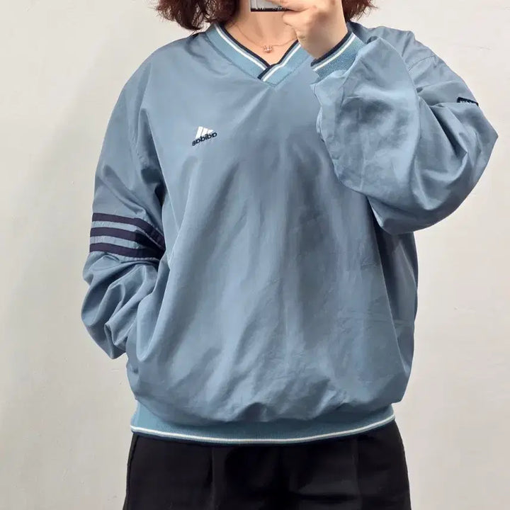 [BUNJANG] Adidas 3-Stripes V-Neck Windbreaker Mint / [프립]M/아디다스 삼섬 브이넥 바람막이 민트