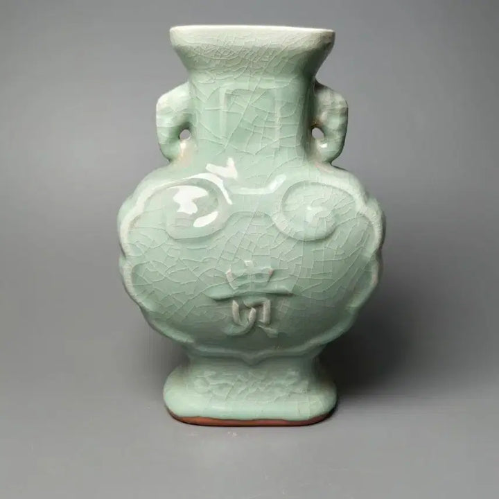 [BUNJANG] Authentic Late Qing Dynasty Longquan Celadon Twin-Handled Vase with &