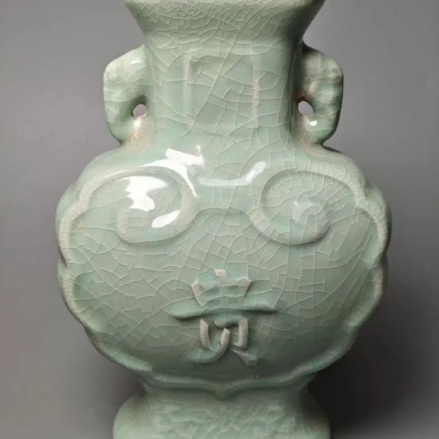 [BUNJANG] Authentic Late Qing Dynasty Longquan Celadon Twin-Handled Vase with &