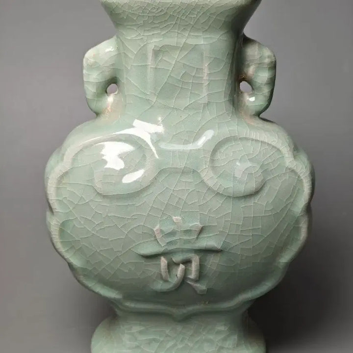 [BUNJANG] Authentic Late Qing Dynasty Longquan Celadon Twin-Handled Vase with &
