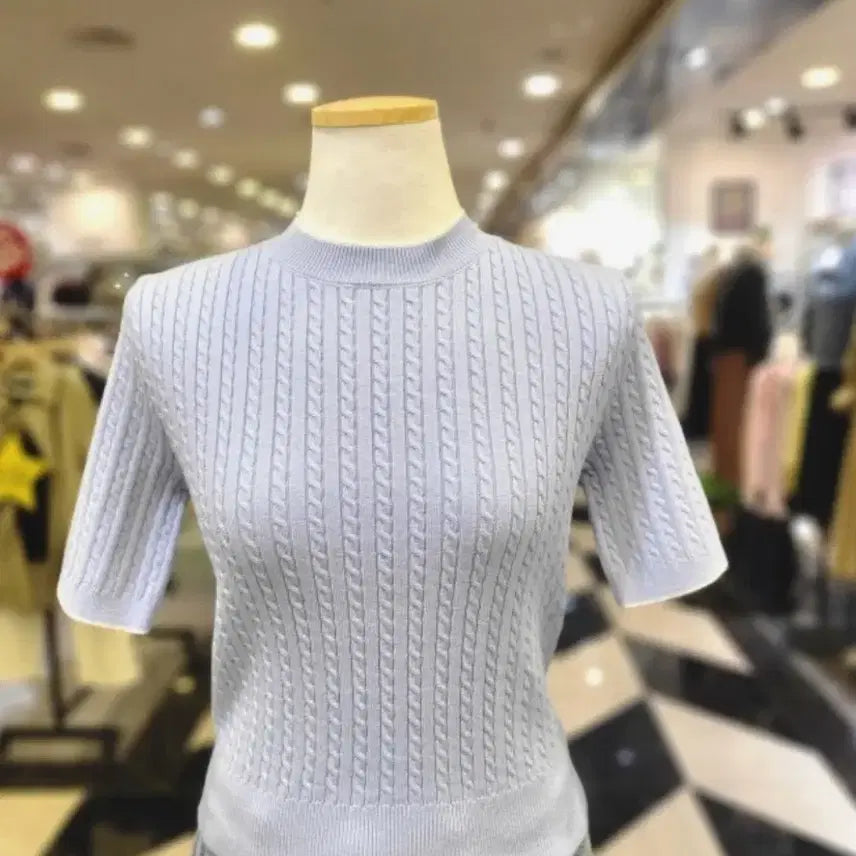 [BUNJANG] LAP Sky Blue Cable Knit Short Sleeve T-Shirt / LAP 하늘색 케이블 니트 반팔