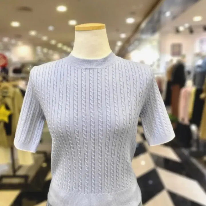 [BUNJANG] LAP Sky Blue Cable Knit Short Sleeve T-Shirt / LAP 하늘색 케이블 니트 반팔