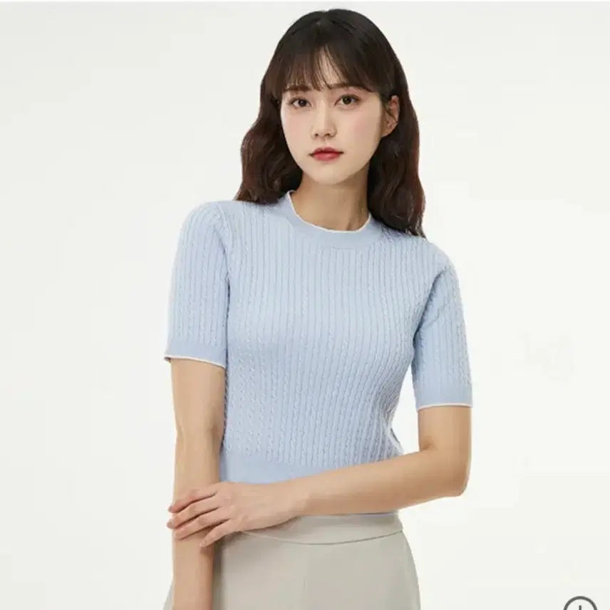 [BUNJANG] LAP Sky Blue Cable Knit Short Sleeve T-Shirt / LAP 하늘색 케이블 니트 반팔