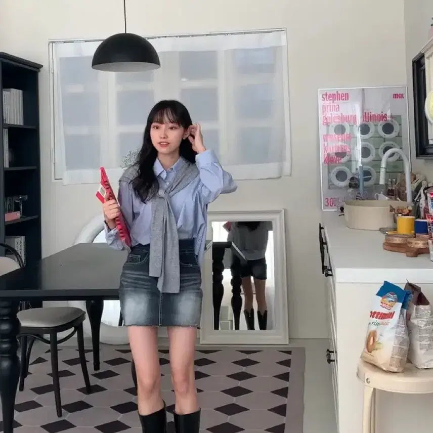 [BUNJANG] AIBLEE Deep Blue Washed Mini Skirt / (새상품) 에이블리 딥블루 워싱 미니스커트