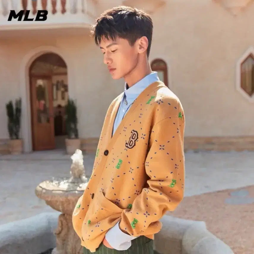 [BUNJANG] MLB Boston Red Sox Pattern Cardigan Beige L / MLB 보스턴 레드삭스 패턴 가디건 베이지