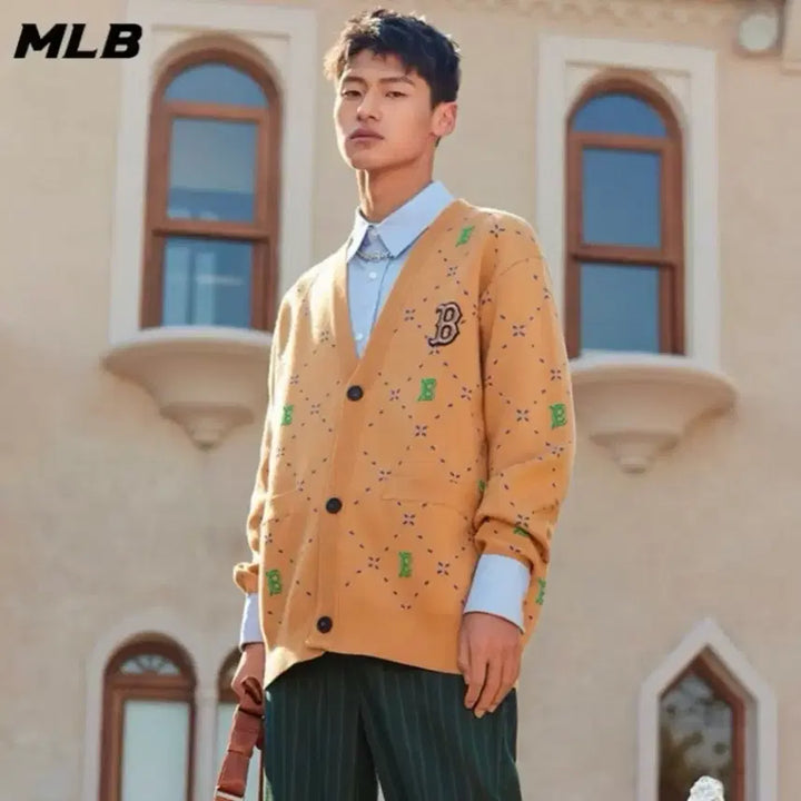 [BUNJANG] MLB Boston Red Sox Pattern Cardigan Beige L / MLB 보스턴 레드삭스 패턴 가디건 베이지