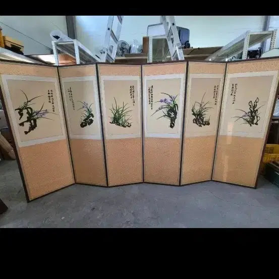 [BUNJANG] 6-Panel Embroidered Orchid Double-Sided Folding Screen / 6폭 자수 난초 양면 병풍