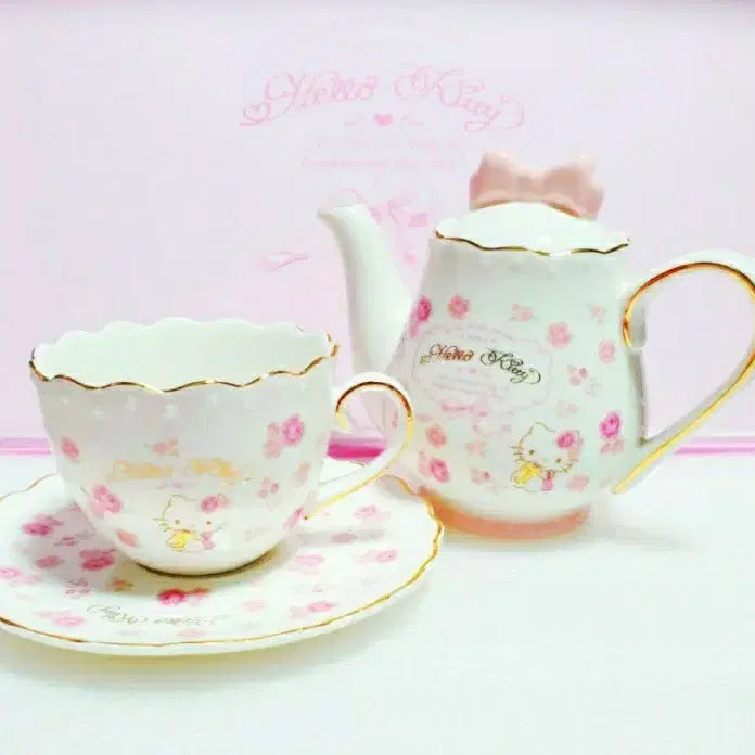 [BUNJANG] Sanrio Hello Kitty Pink Rose Teapot and Teacup Set / 핑크로즈 키티 티세트