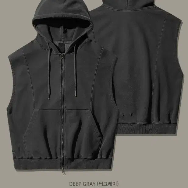 [BUNJANG] Azcatone Sleeveless Hooded Zip-Up Deep Gray / 에즈카톤 민소매 후드집업 딥그레이