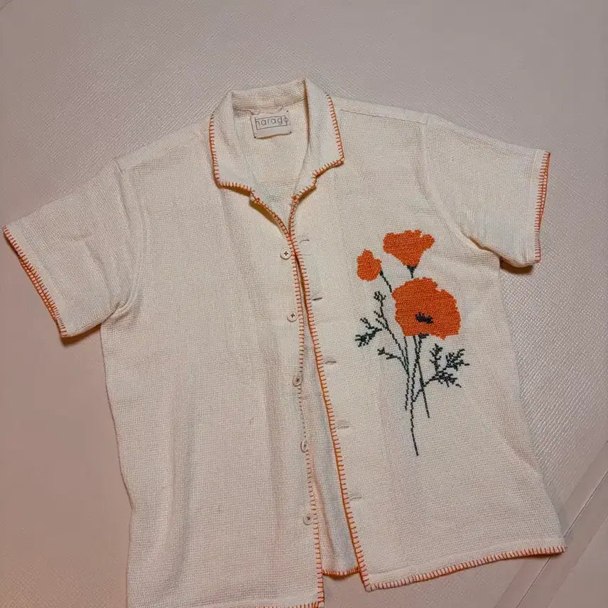 [BUNJANG] Harago Embroidered Short-Sleeve Shirt (Size M) / Harago 반팔 자수 셔츠 M사이즈