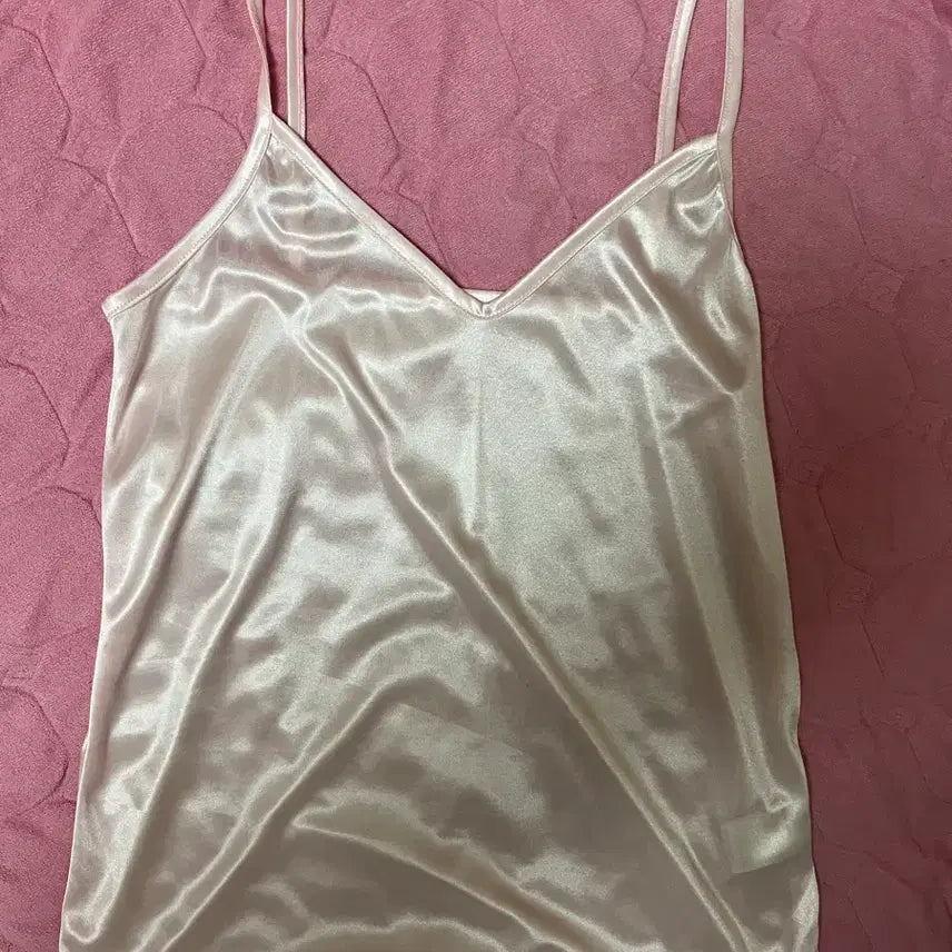 [BUNJANG] Pink Satin Silk Camisole Slip / 여성속옷 핑크색 새틴 실크 슬립 캐미솔