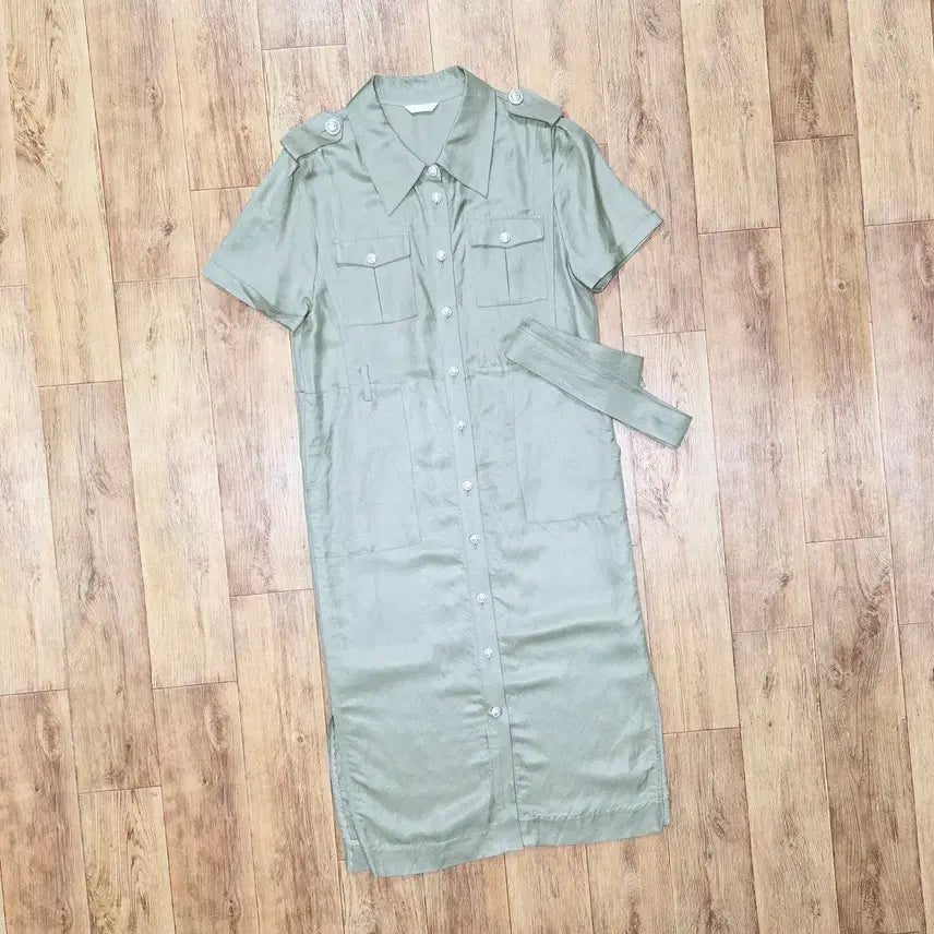 [BUNJANG] JULL-LOG Belted Linen Dress Khaki Beige / 줄로그(JULL-LOG) 벨티드 린넨원피스 55-66 새상품