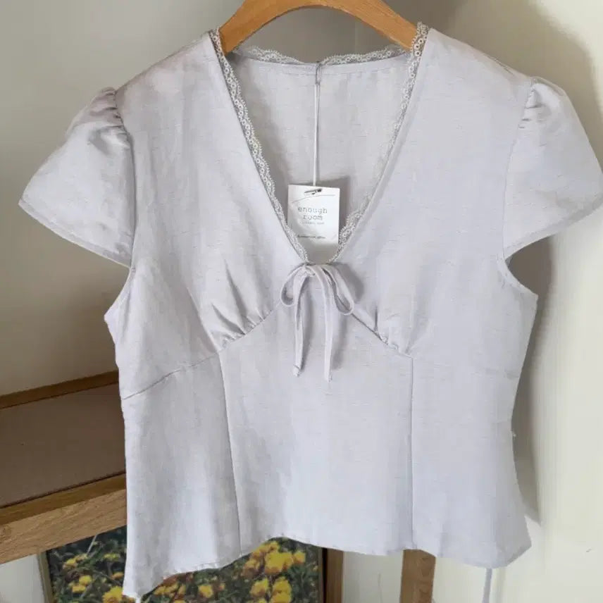 [BUNJANG] Lace Puff Short Sleeve Blouse / 레이스 퍼프 반팔 블라우스