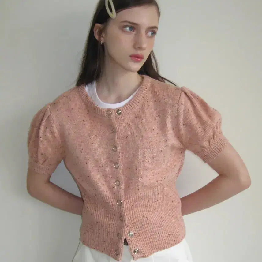 [BUNJANG] Letter From Moon Connie Dust Half Cardigan Pink / 레터프롬문 코니 더스트 하프 가디건 핑크