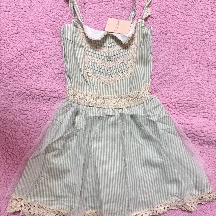 [BUNJANG] Liz Lisa Mint Core Stripe Frill Dress / 리즈리사 고전 핀터깔 대대장 히메카지 라떼갸루 히메갸루 민트코어 원피스